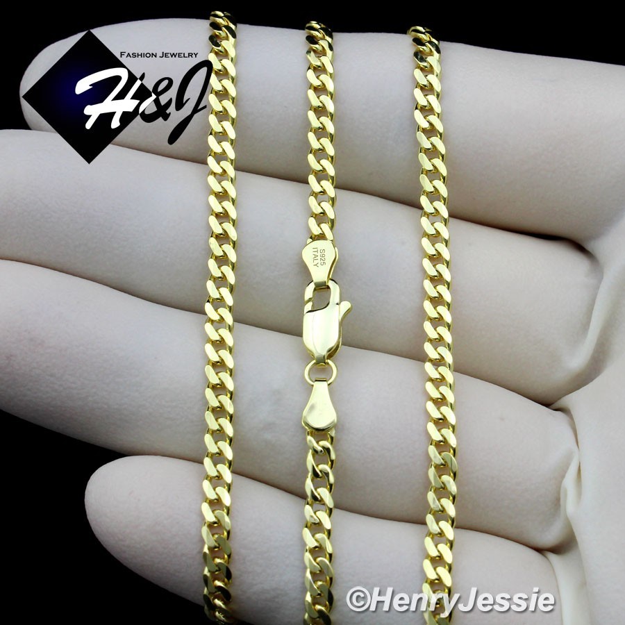 18″20″22“24″MEN 925 STERLING SILVER 3MM GOLD PLATED MIAMI CUBAN CURB NECKLACE*25