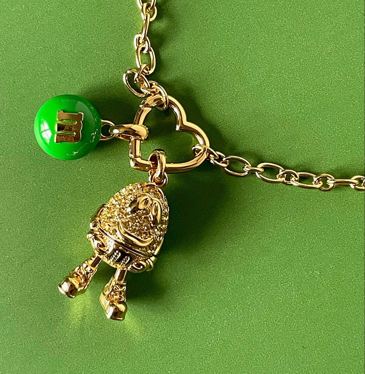 Kate Spade M&M Pendant Necklace Green Gold Statement Novelty Gift Box