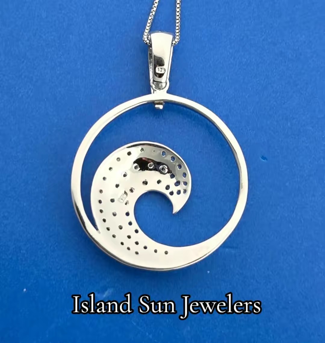 Wave Pendant, Sterling Silver & Blue CZ