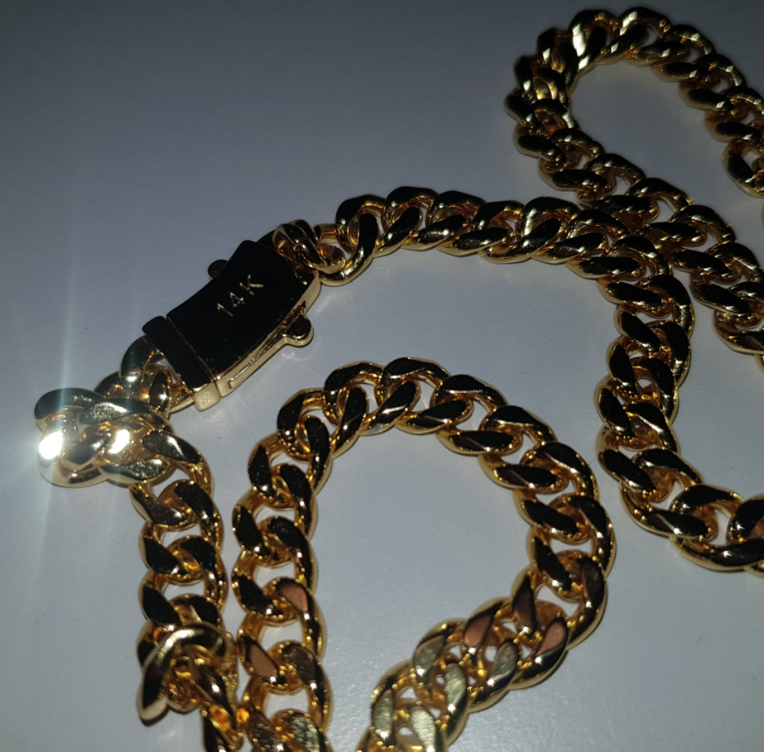 14K Yellow Gold Solid 7mm Cuban Curb Chain Link Pendant Necklace 30″