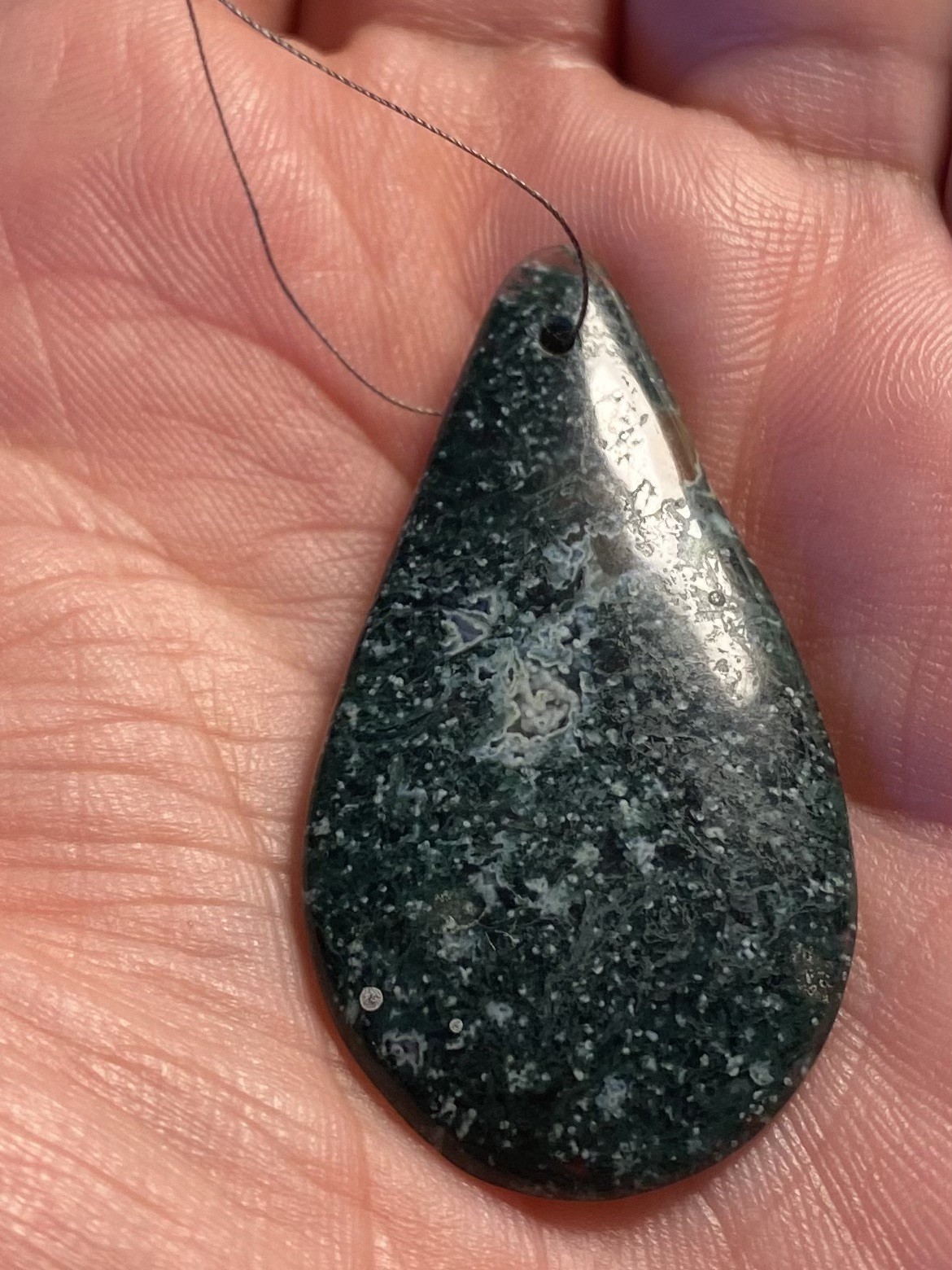 50x25mm Natural Green Moss Agate Teardrop Healing Pendant Bead