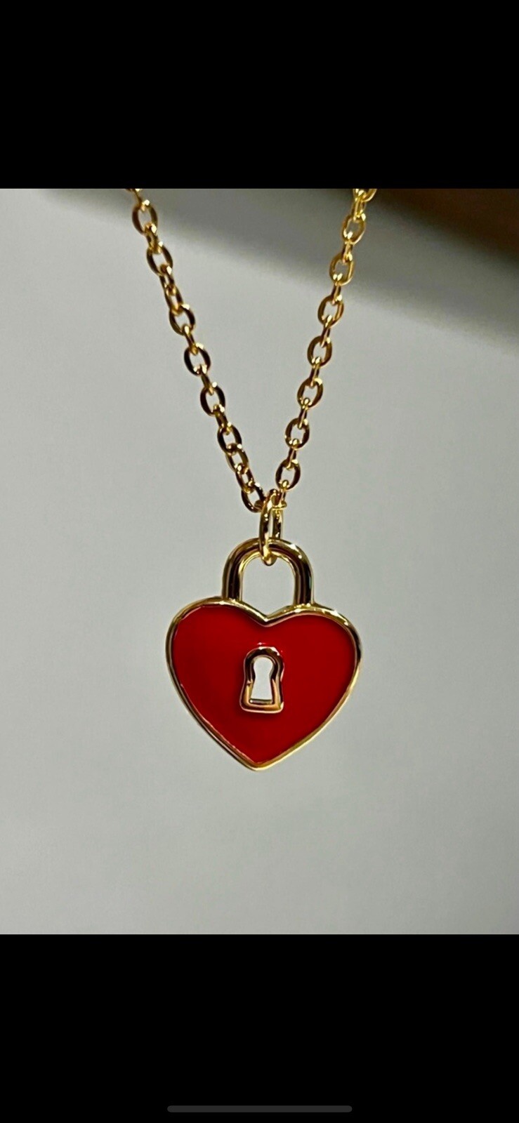 New Adorable Enamel & 14 K Gold Plated Heart Charm On 14 K Gold Chain Necklace