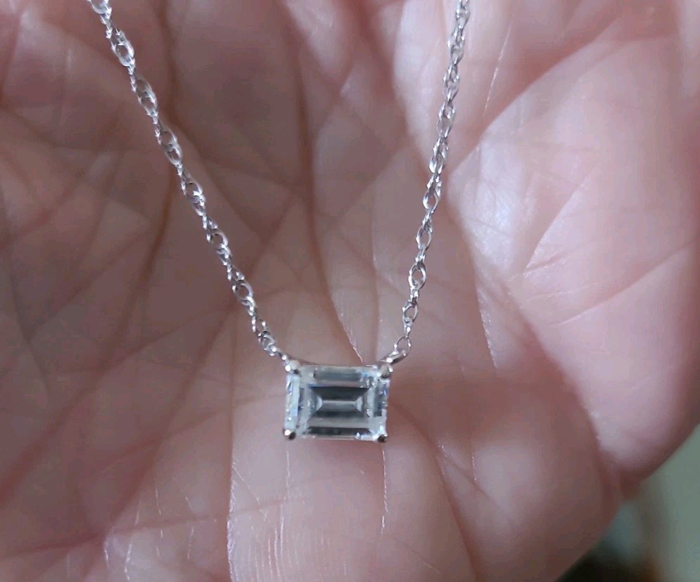 Dani .925 Silver Emerald Cut Cubic Zirconia Diamond Pendant Necklace 16″