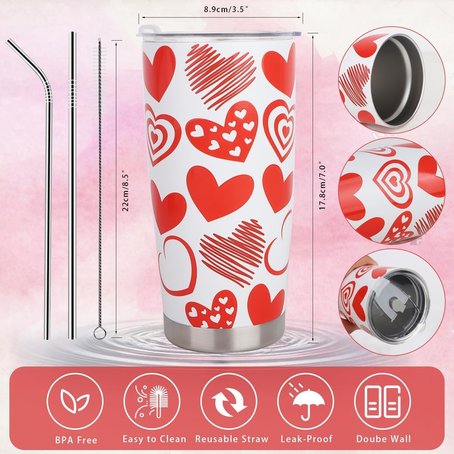 Valentine’s Day Gift Set for Her – 8 pcs Insulated Tumbler, Rose, Socks, Brac…