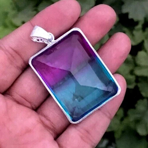 58 CT+ Flawless Bi-Color Tourmaline Pendant 925 Sterling Silver Plated Jewelry