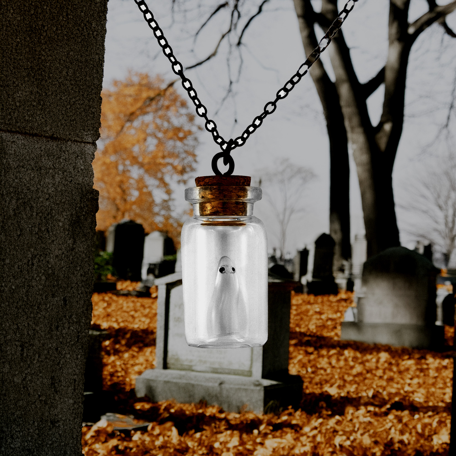 AlterImage Ghost In A Bottle Necklace Glow In The Dark Pendant Green Includes