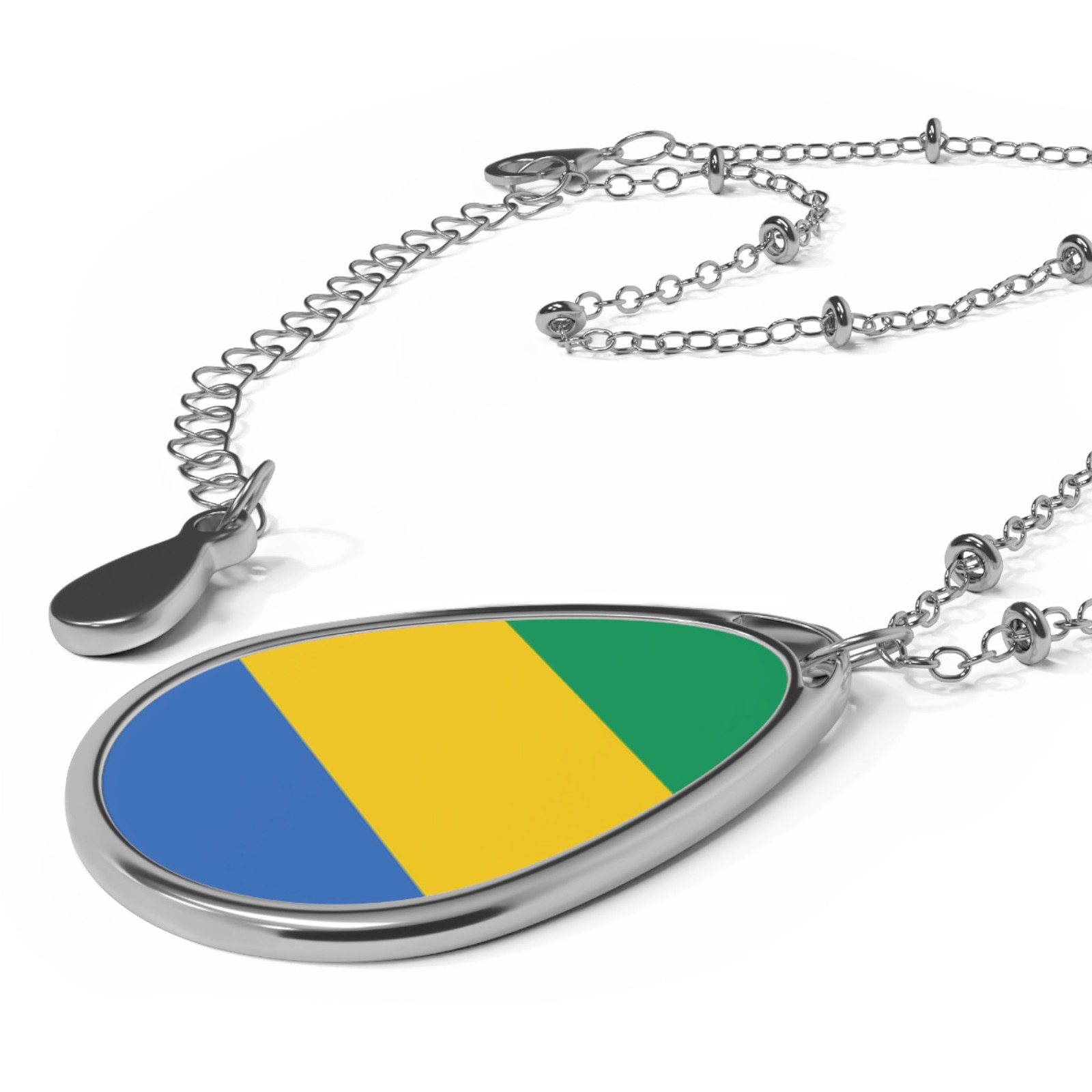 Gabon Flag Oval Necklace – Gabonese Heritage Pendant – One Size / Silver