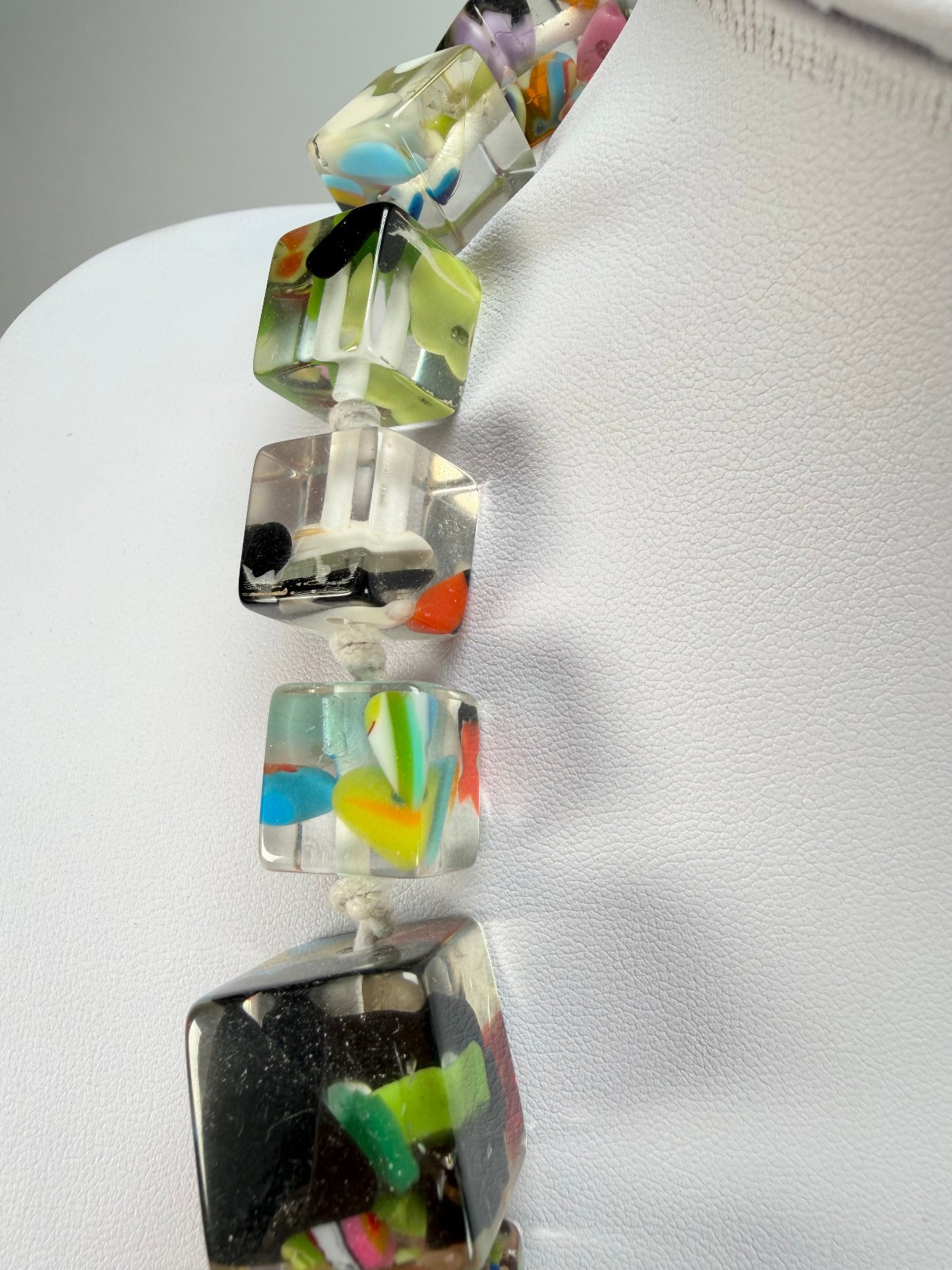 Jackie Brazil “Cascade” Mix Size Liquorice Cubes Resin Necklace ( N3343 )