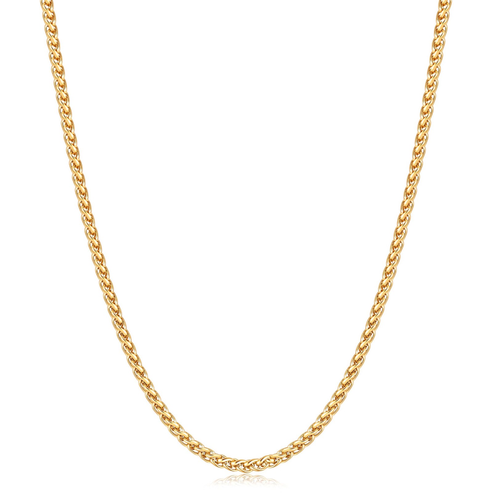 14K Gold Plated Wheat Chain Necklace for Men, 2mm 14K Gold Plated Stainless S…
