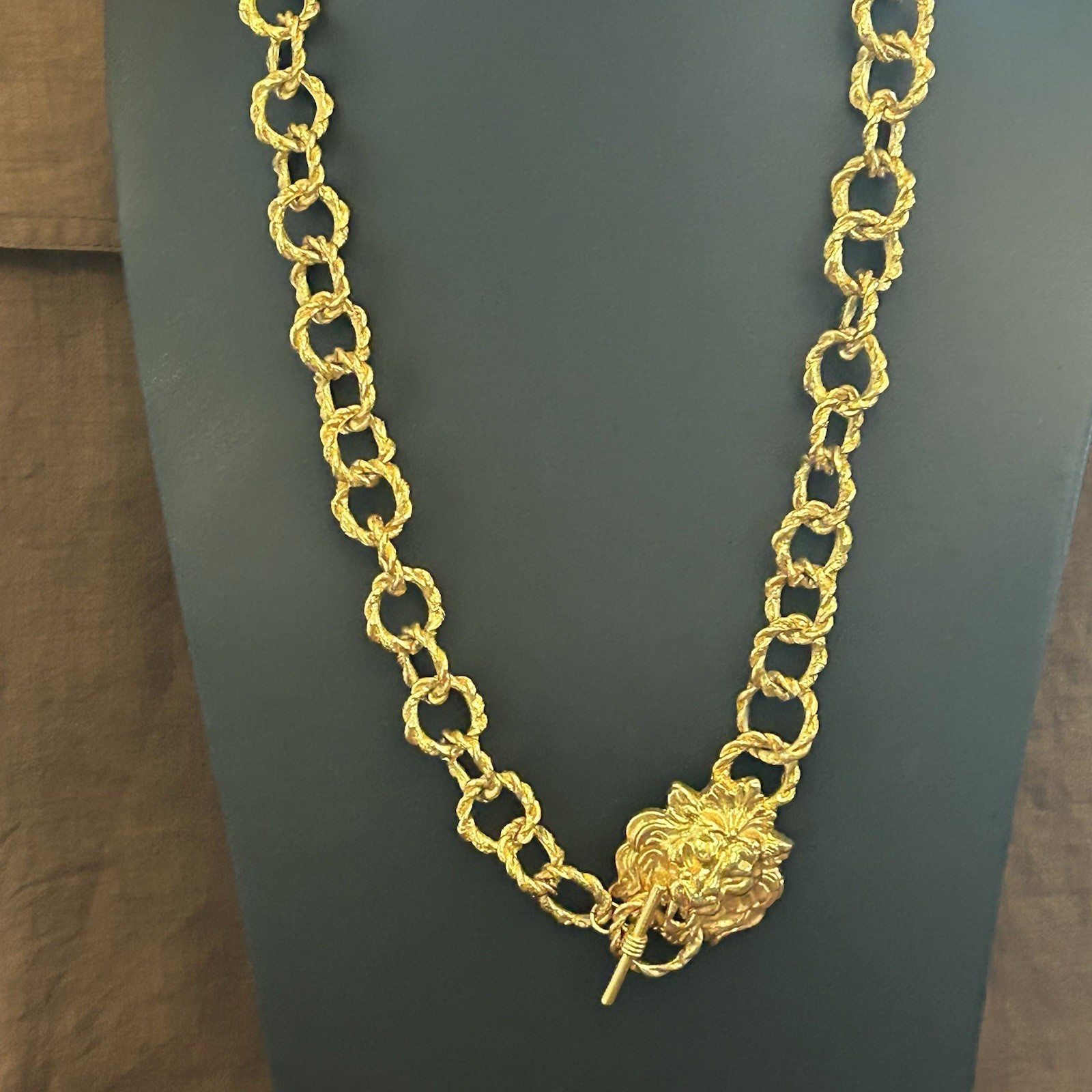 Gold Tone Chunky Rolo Chain Statement Necklace, Toggle Closure