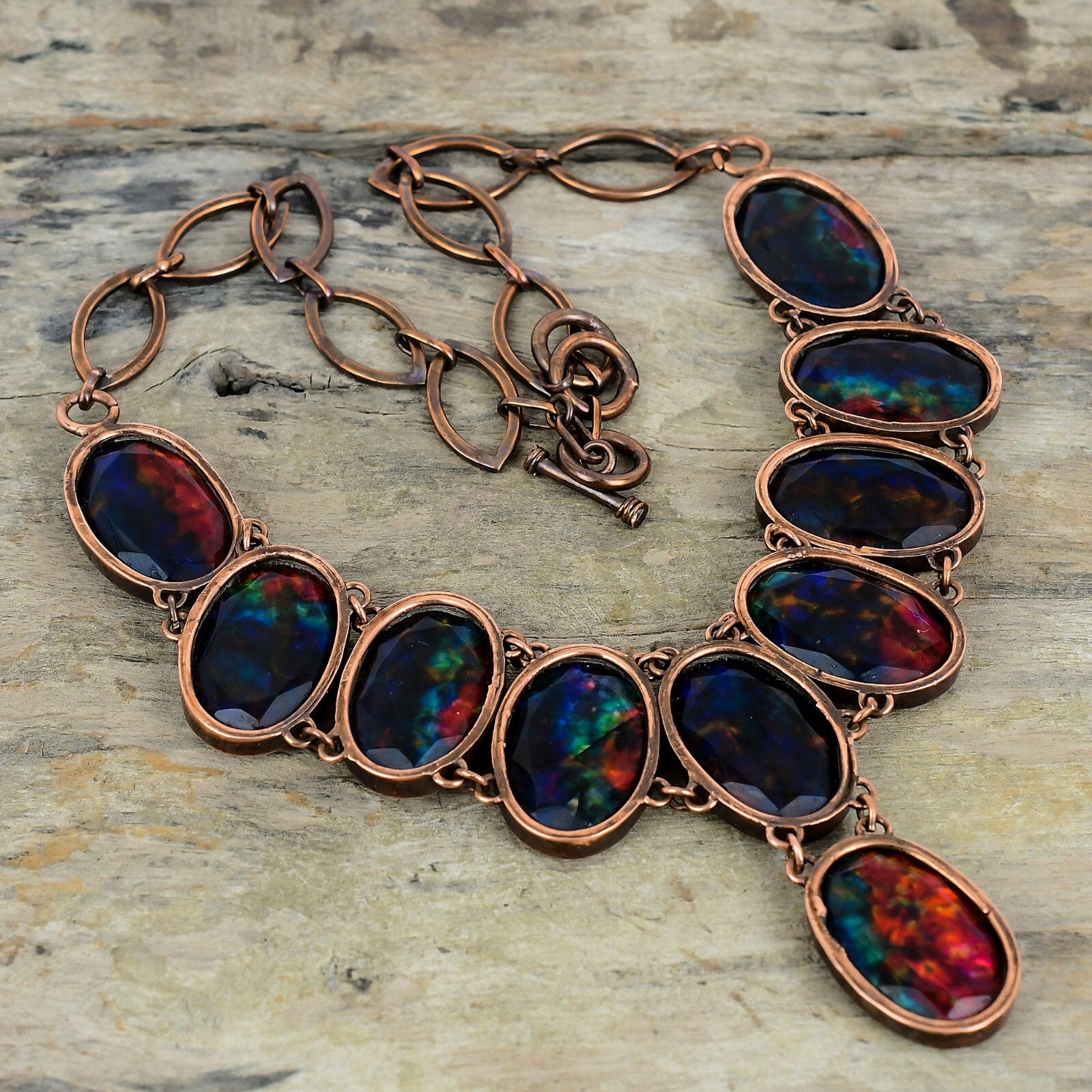 Ammolite Copper Bestie Gift Electroformed Chain Adjustable Necklace 18.0″