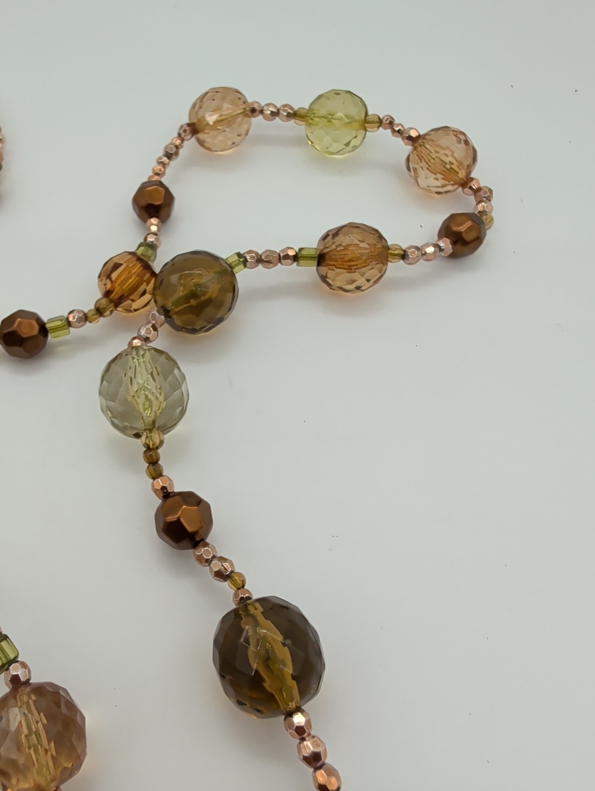 Coldwater Creek Boho Acrylic Sage Amber Single Strand Long Necklace 43 inches
