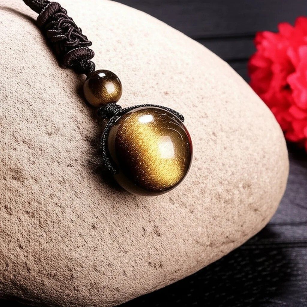 Natural Gold Sheen Obsidian Crystal Pendant Necklace Chakra Healing Reiki Amulet