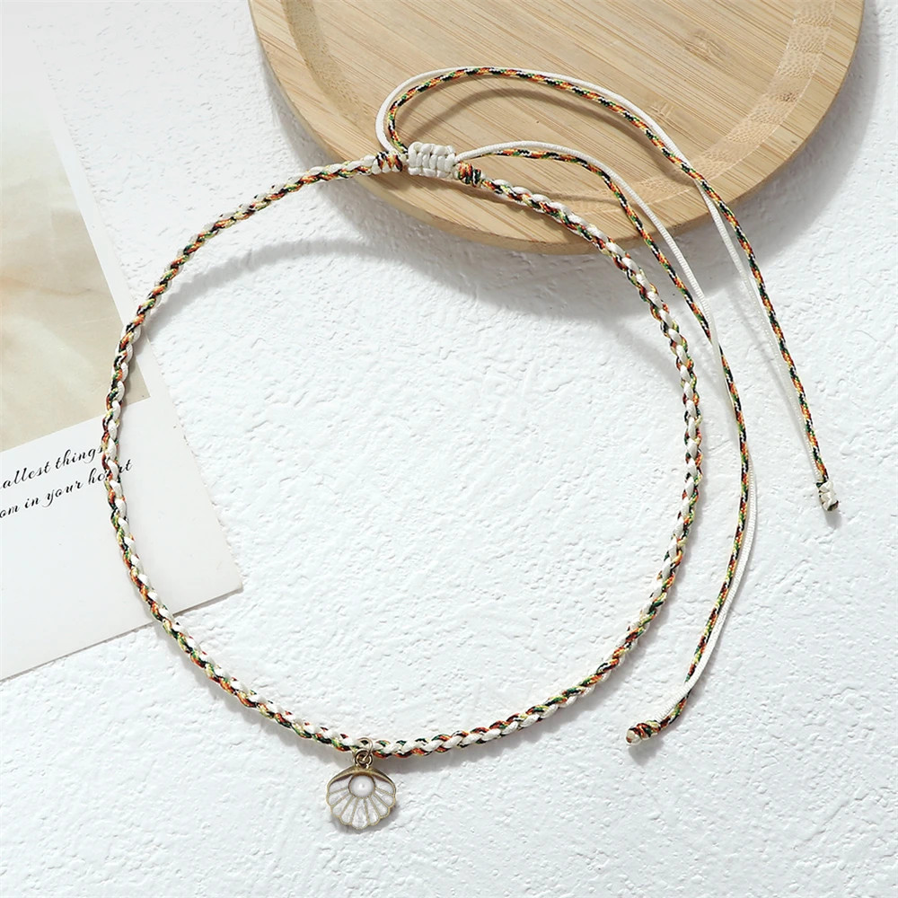 Bohemia Seashell Pendant Necklaces Adjustable Handmade Braided Rope Choker Fashi