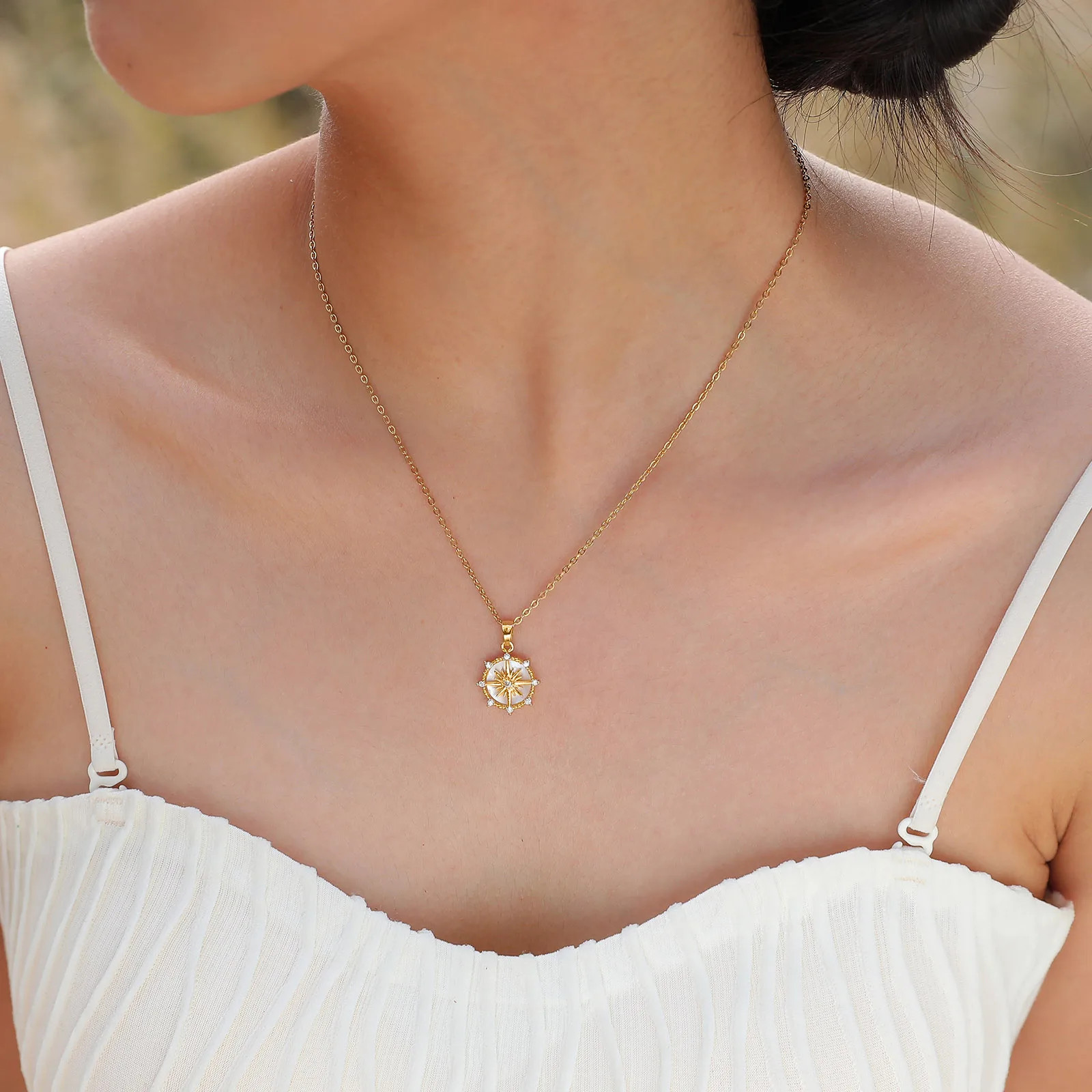 Trendy Rudder Compass Necklaces for Women Gold Plated Sun Star Coin Pendant Gift
