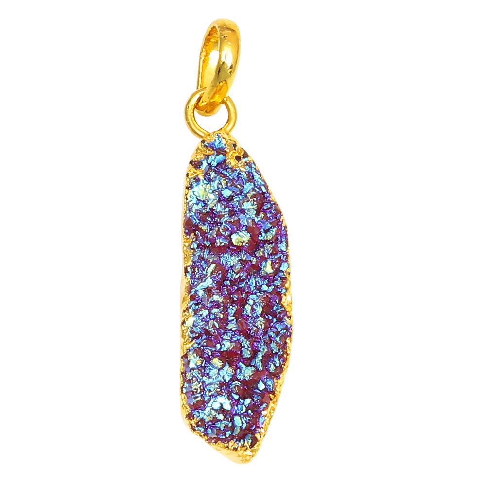 Pendant Red Sunshine Drusy 14CT Gold Plated Silver Jewelry 1.5”