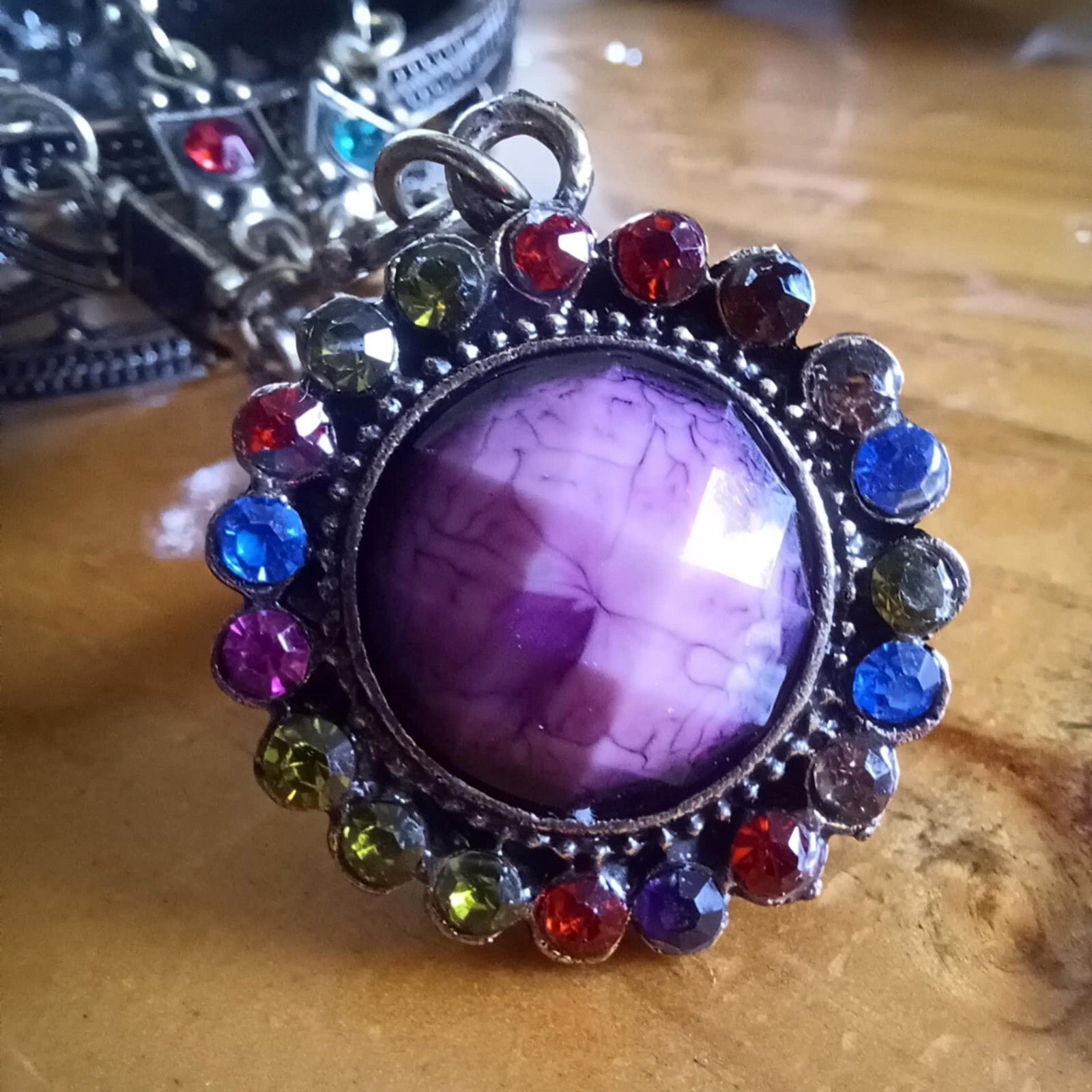Bold Color Cuff Bracelet Chained to Ring Spring Hinge Clasp MUST SEE BEAUTIFUL!!