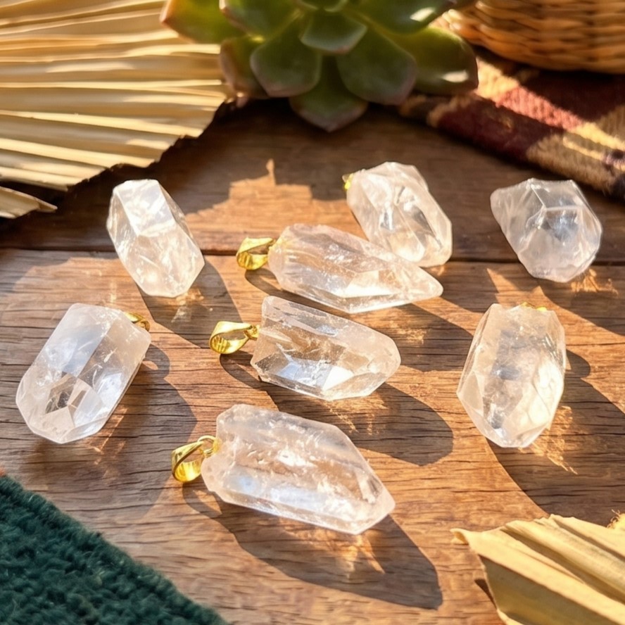Small Petite Quartz Crystal Point Pendant (Gold Bail) Brazil Mineral