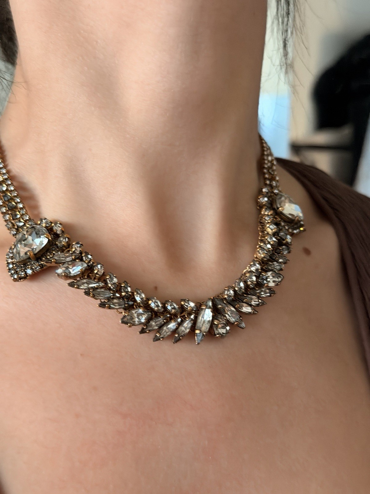 Erickson Beamon Crystal Teardrop Statement Bib Necklace Gold Tone Signed