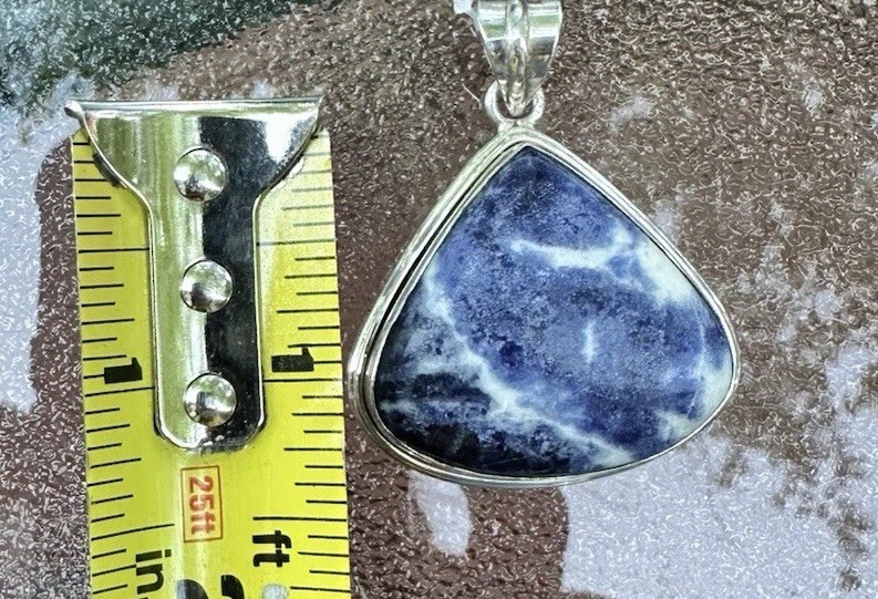 Sterling Silver 925 Blue White Sodalite Trillion Bezel Set Charm Pendant