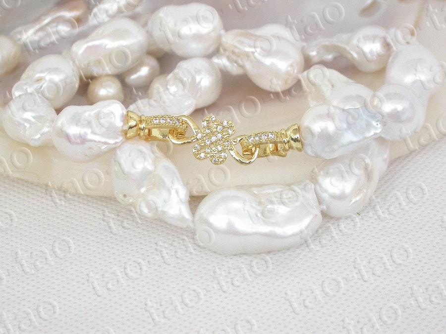 AAA Luster natural 17.5″ 28mm baroque white Reborn keshi pearls necklace
