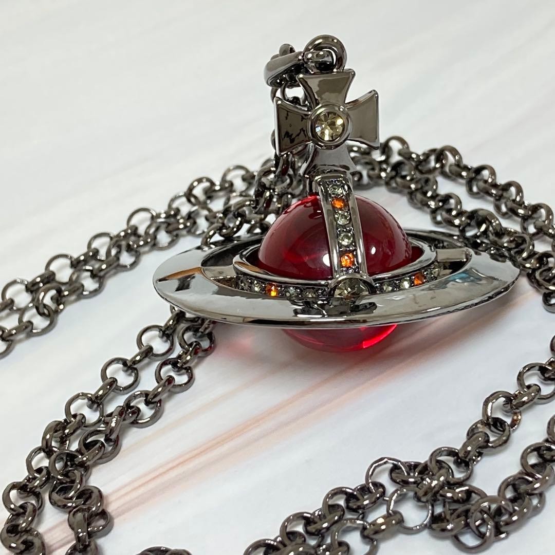 Vivienne Westwood Necklace Small Orb Red Gunmetal Top 4.5cm w/Pouch NO BOX