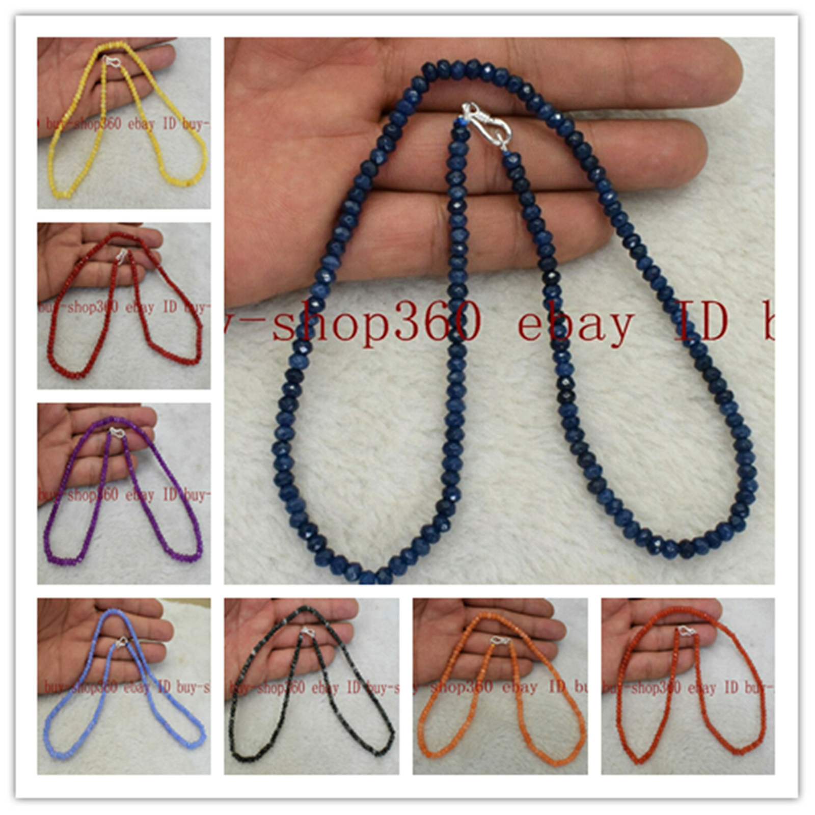 Wholesale Fine 2x4mm Gemstone Faceted Beads Necklace 925 Sterling Silver Clasp