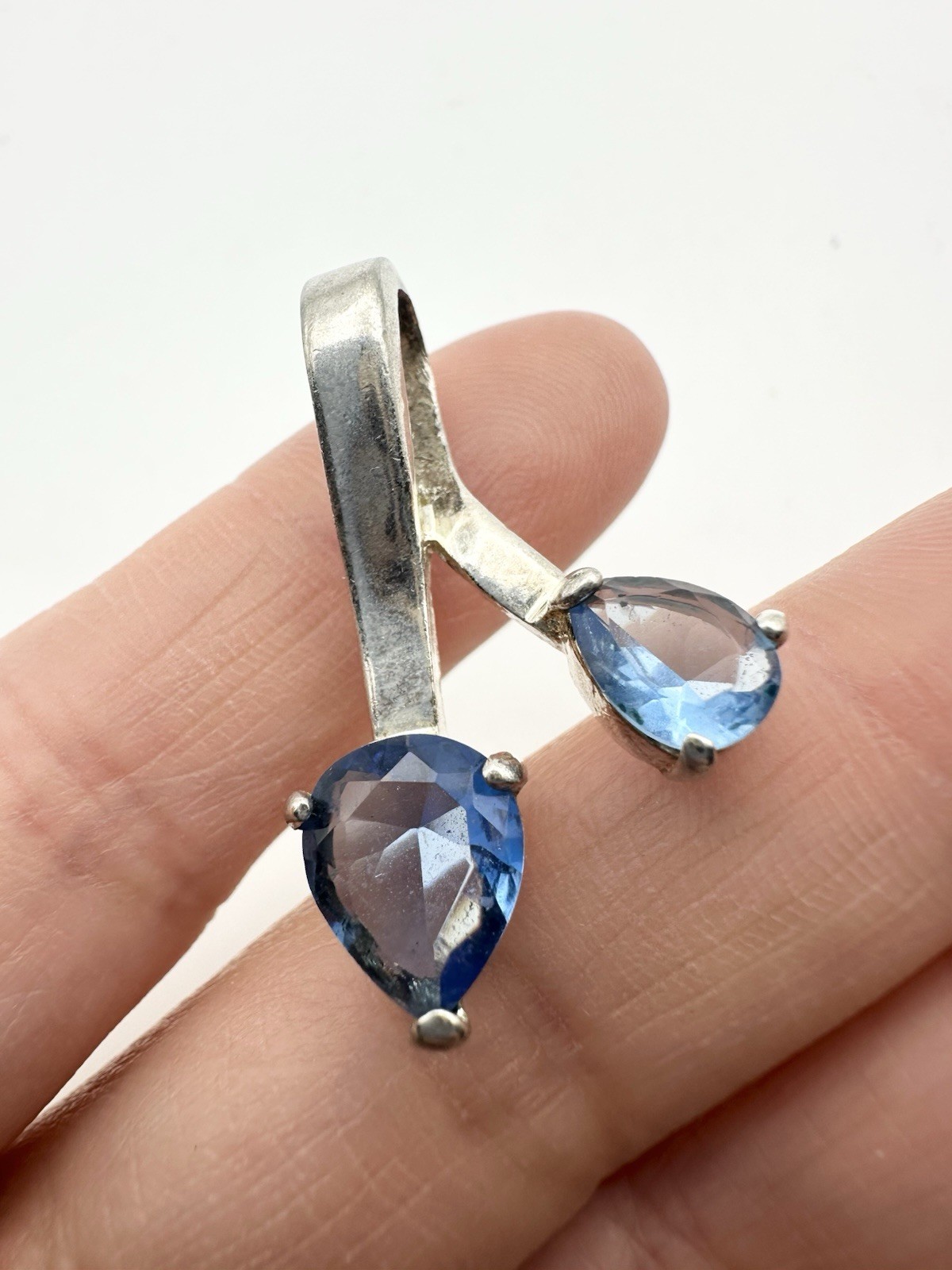 Silver Tone Trillion Cut Blue Stone Pendant