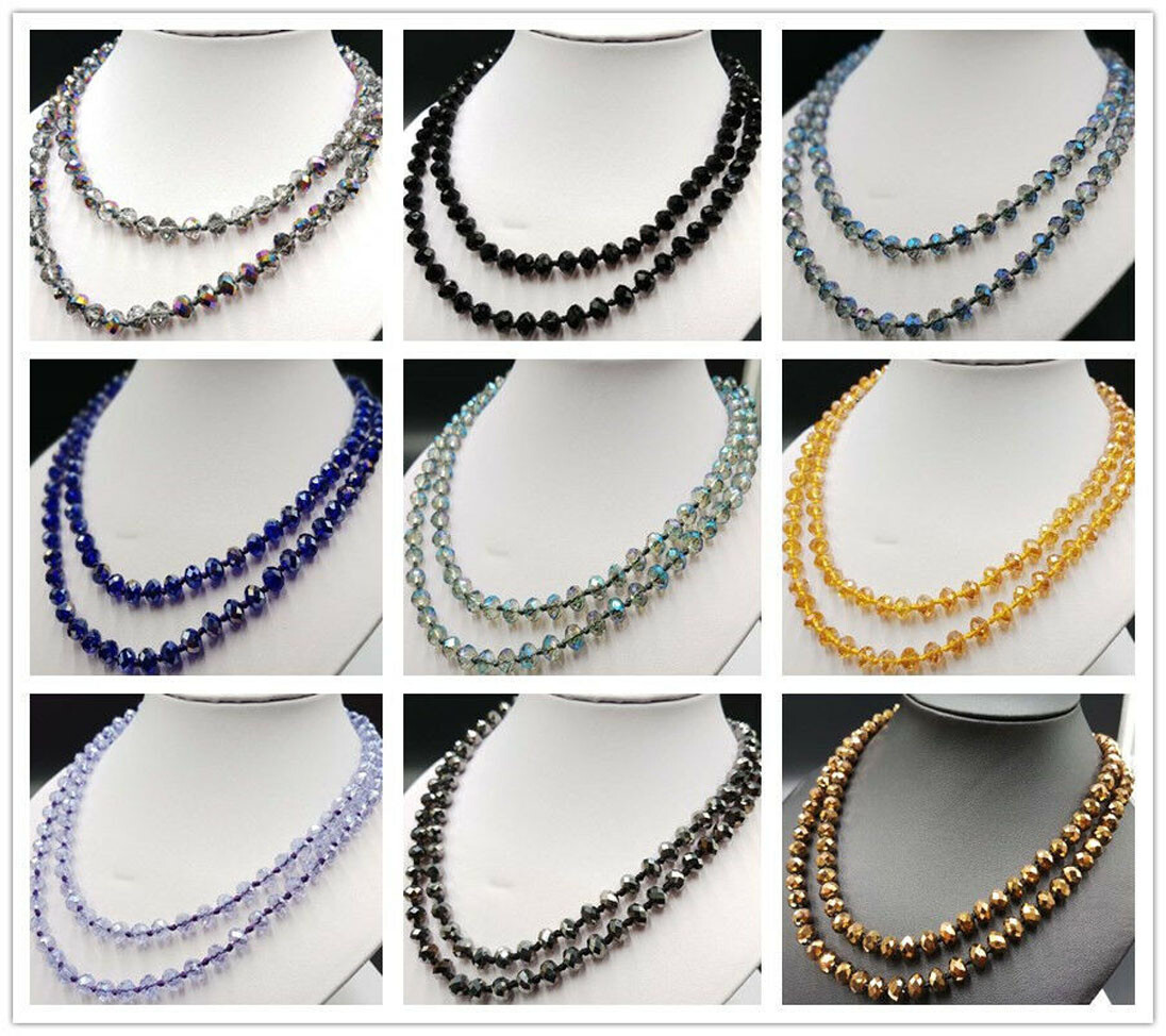 Long 38” 5x8mm Faceted AB Multicolor Crystal Gemstone Rondelle Beads Necklace