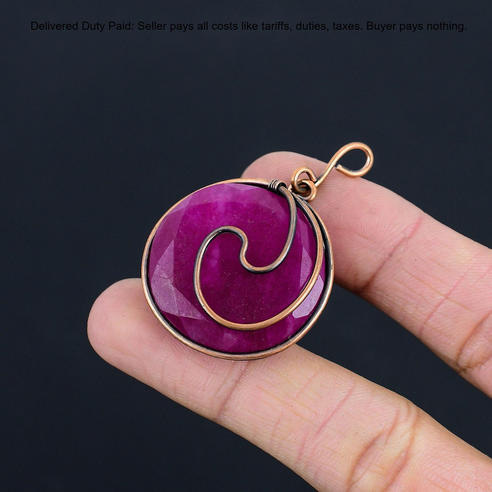 Natural Kashmir Rubi Copper Boho Wire Wrapped Daughter Artisan Birthday Pendant