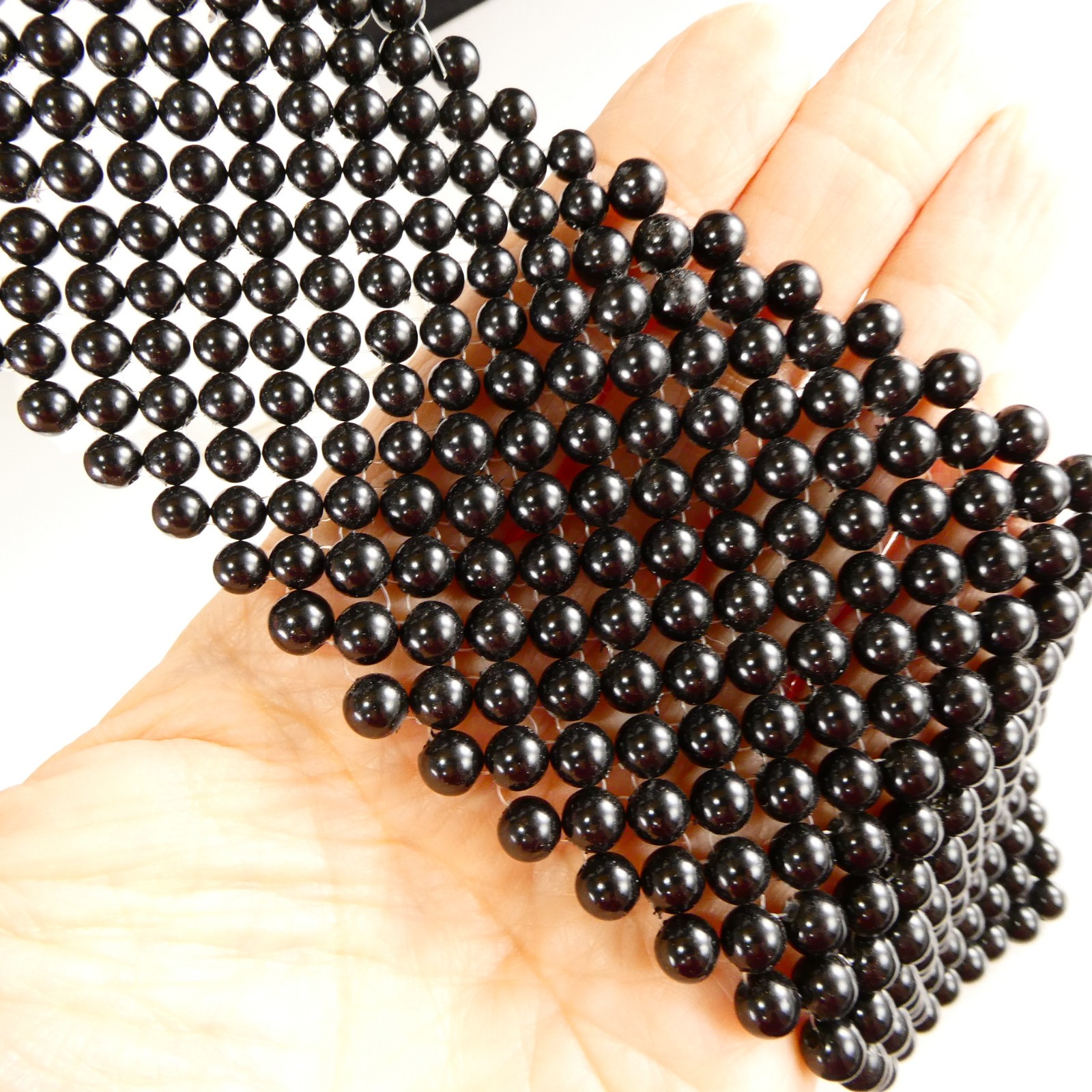 Black Beaded Tie Shaped Fashion Necklace Hook Clasp Collar Choker Long TIE 12″