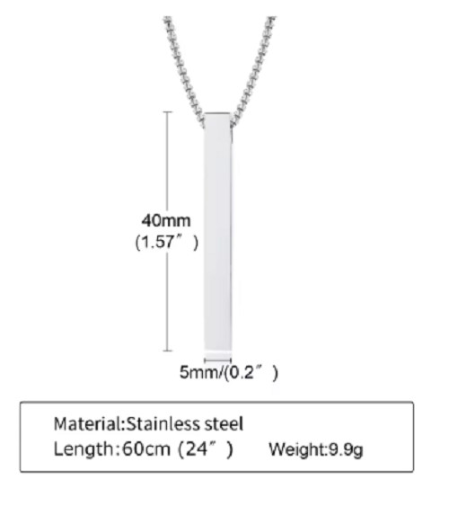 Waterproof Pillar Necklaces for Men Women,Stainless Steel Rectangle Vertical Bar