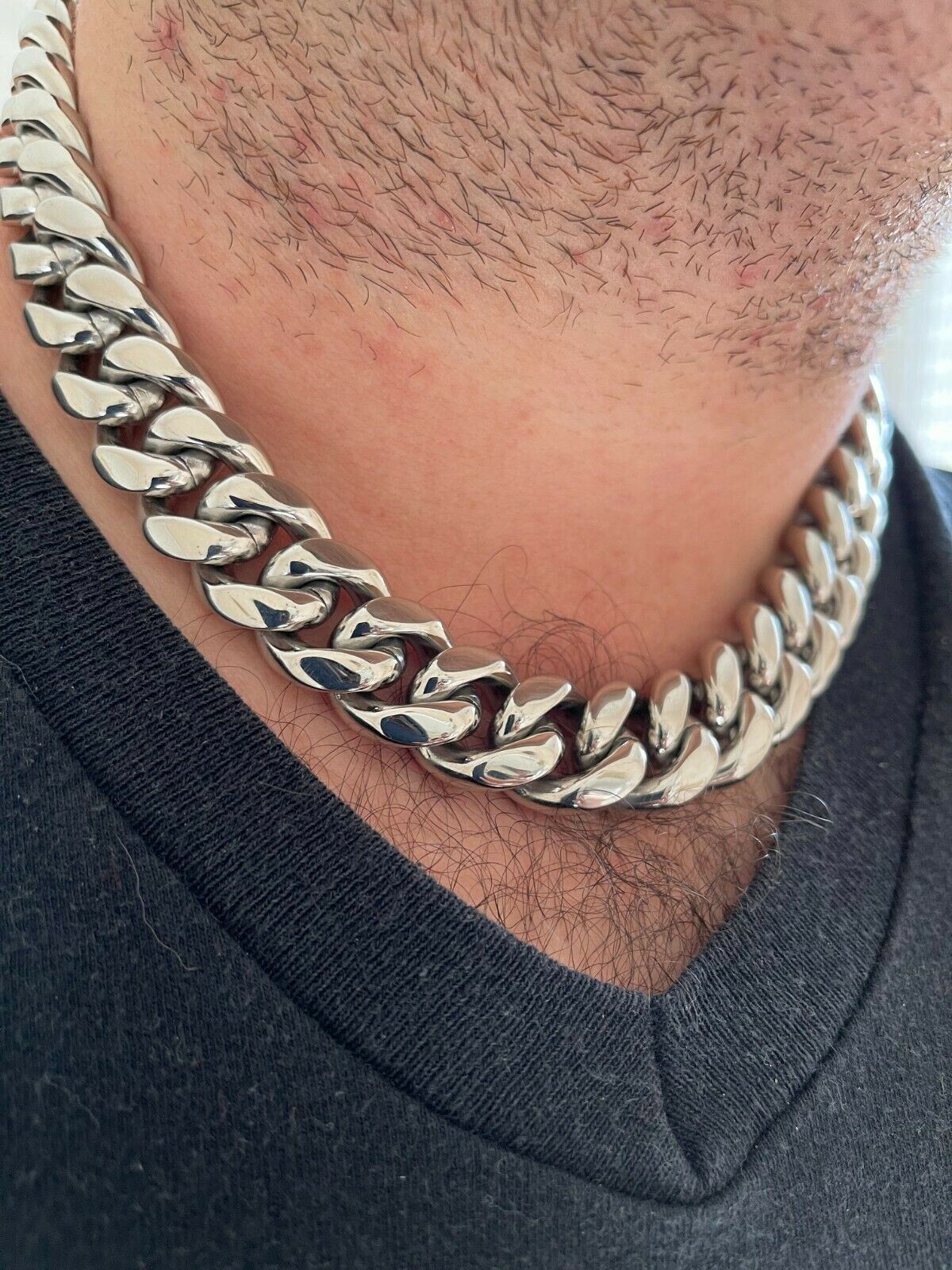 18mm Miami Cuban Link Mens Ladies Choker Chain Stainless Steel Looks Like Silver