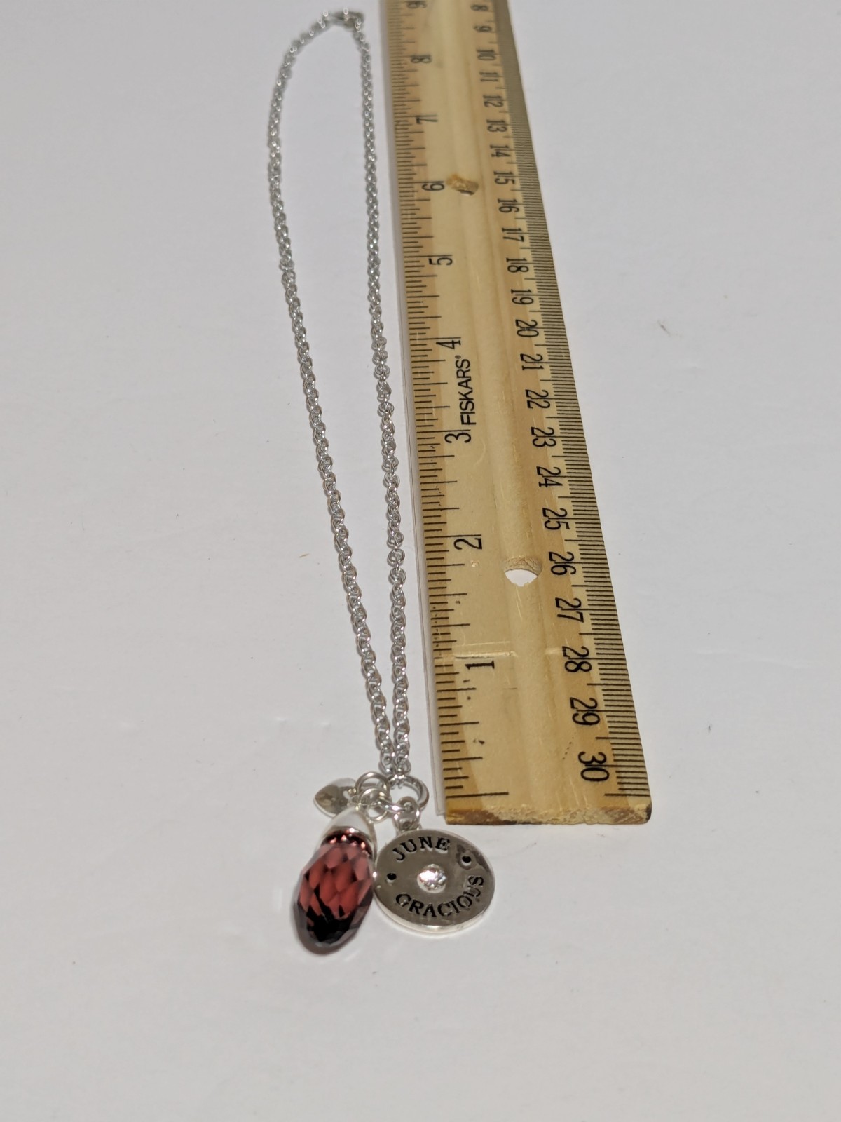 Silver Tone June Birthstone Charm/Pendant Necklace With Faux Alexandrite 18″