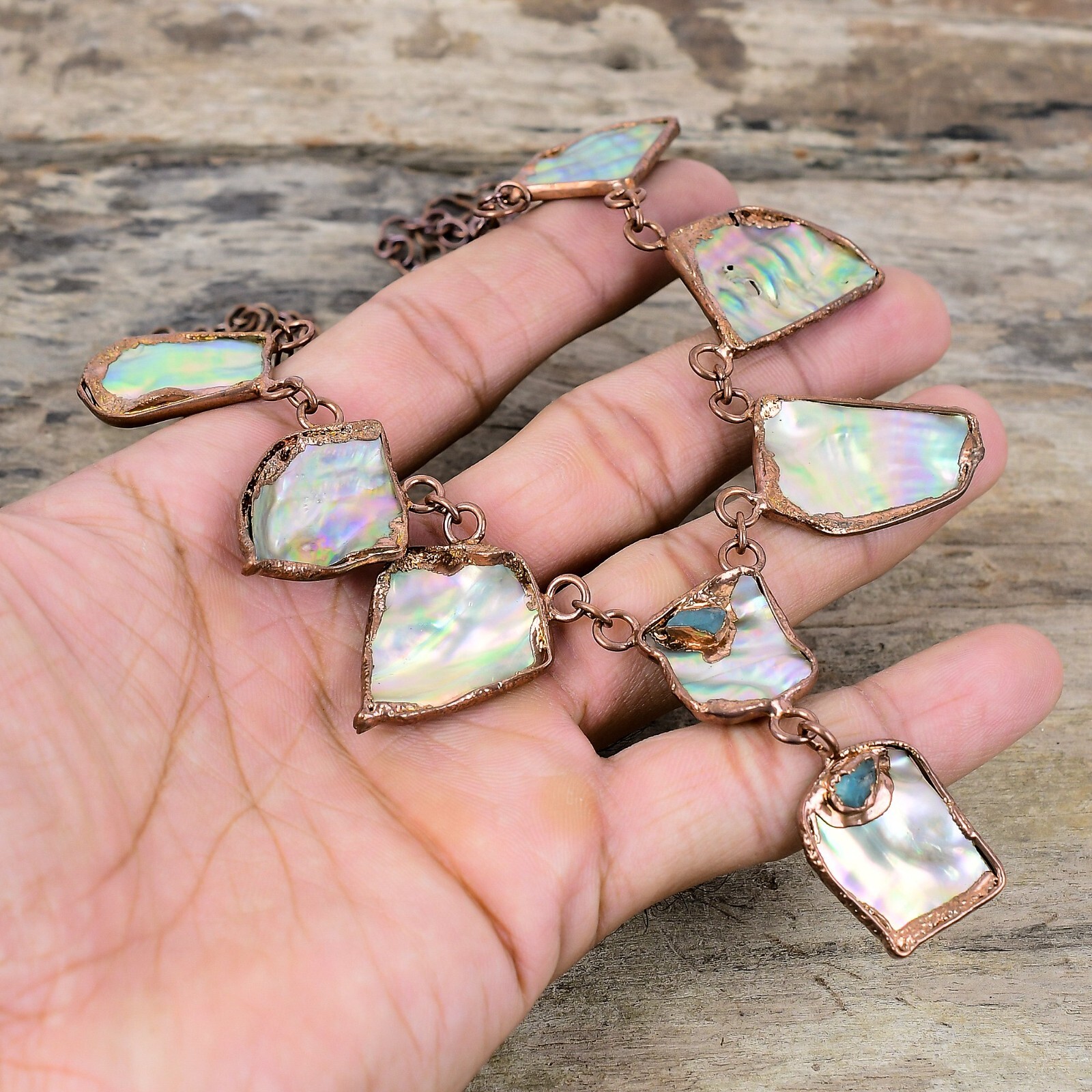 Abalone Shell Rough Copper Bestie Gift Electroformed Adjustable Necklace 18.0″