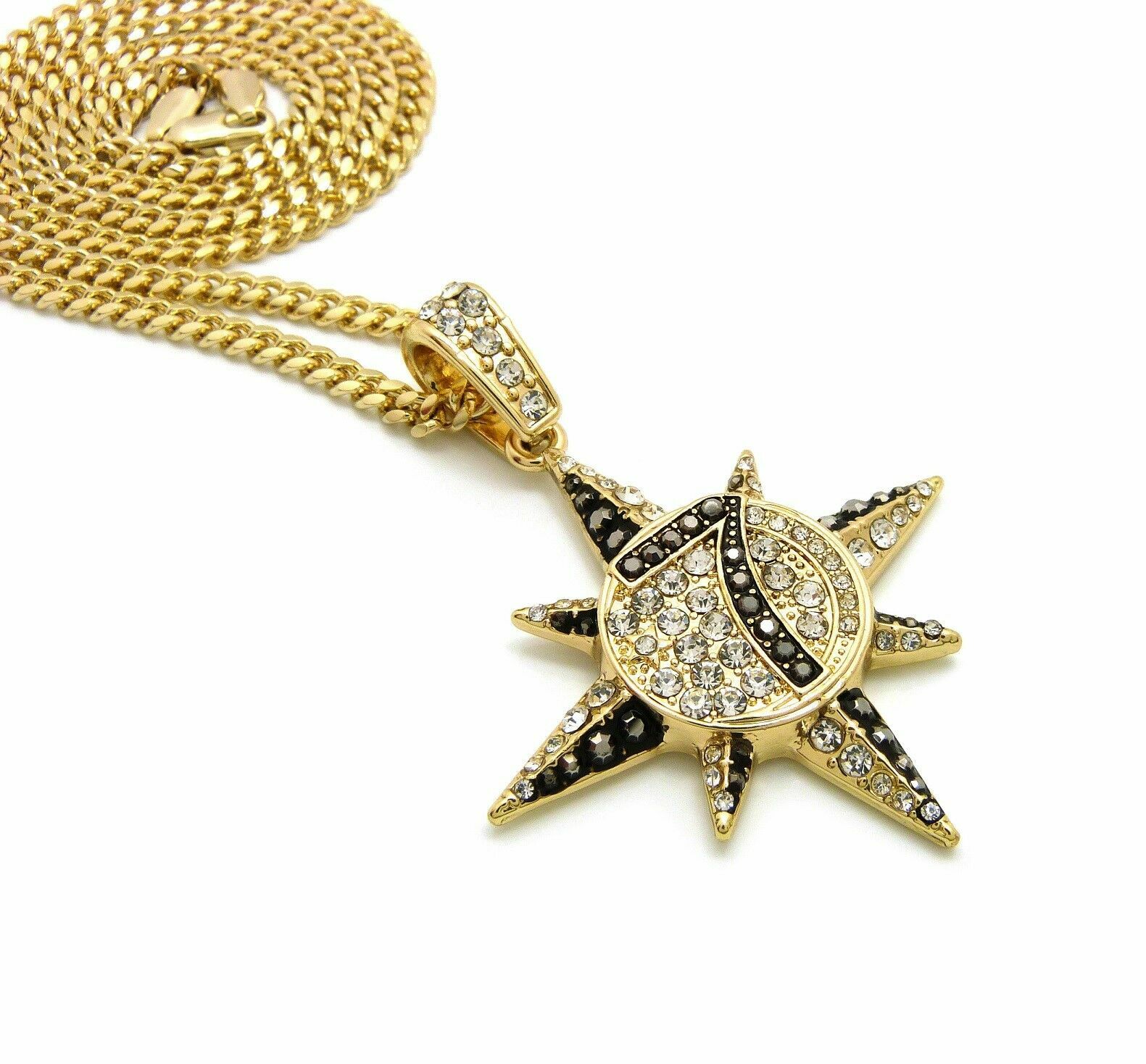 HIP HOP 5 PERCENTER 7 STAR PENDANT & 24″ BOX CUBAN ROPE CHAIN HIP HOP NECKLACE