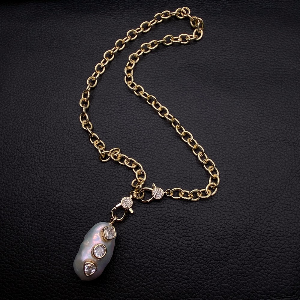 18x32mm natural white reborn keshi pearl pendant gold plated chain necklace