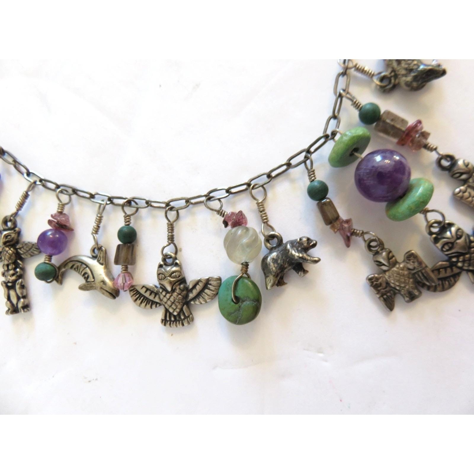 Vintage KBN Kabana Sterling Silver Southwestern Charm Necklace
