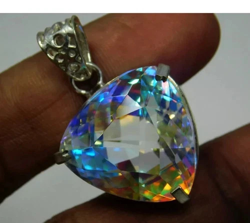 Certified Natural 109.50 Ct Trillion Mystic 925 Solid Silver Pendant Gemstone