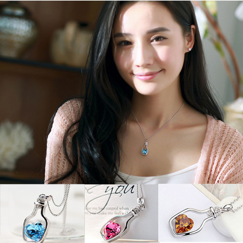 Women’s Fashion Jewelry Necklace Love Drift Bottle Wine Pendant Blue Pink 14-4