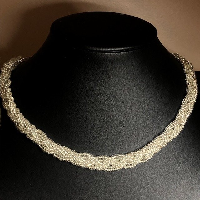 B4436 JAPAN Braided Seed Bead Choker Necklace 17-20″ Adjustable Silver Tone