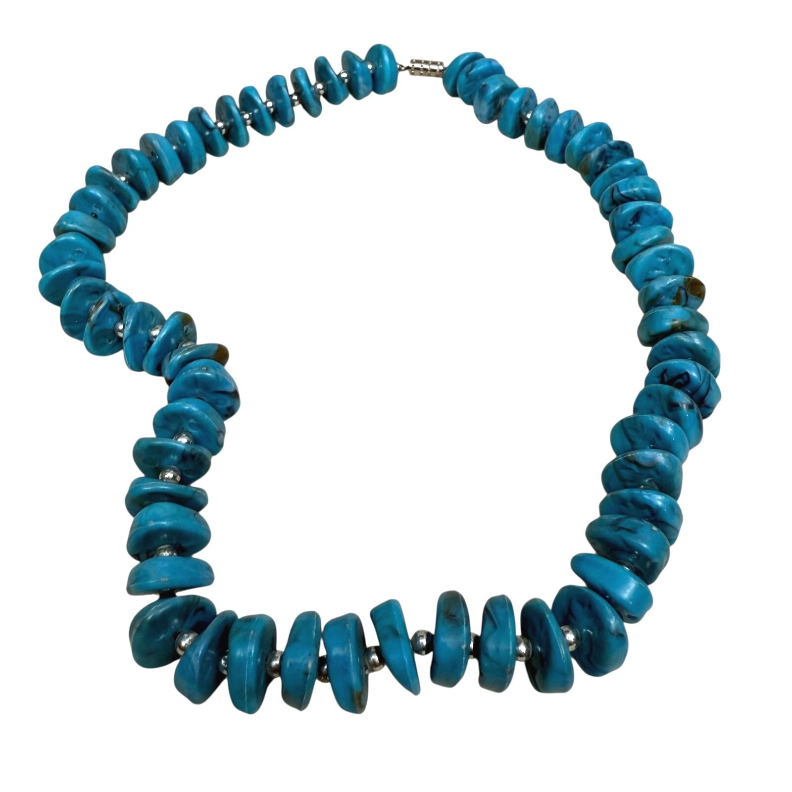 Turquoise Silver Acrylic Beaded Choker Necklace Southwest Boho Jewelry 7.5 in L
