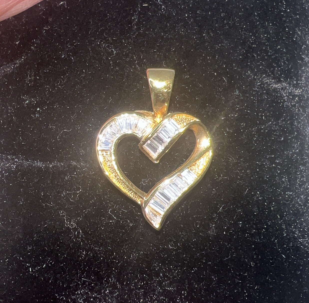 Modern Clear Cz Baguette Heart Pendant for Necklace Gold over Sterling Silver