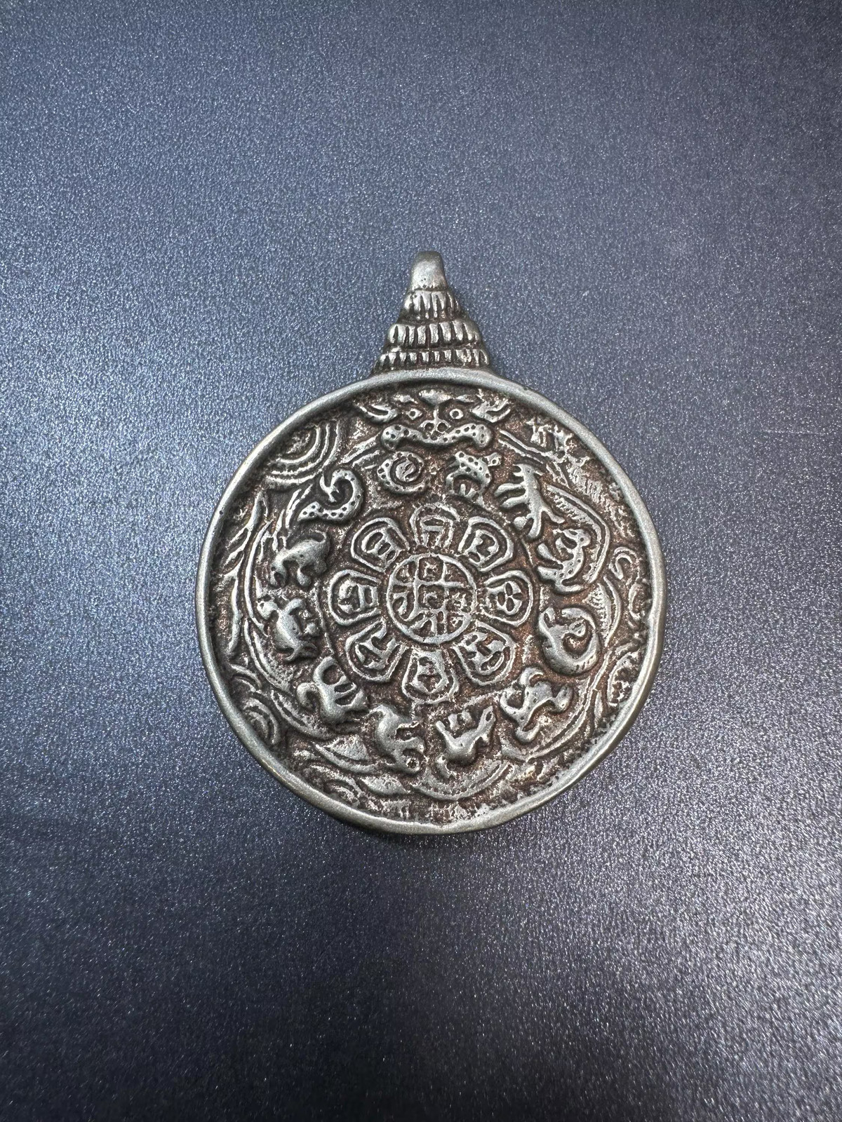 Nepal Tibet Buddhist White Copper Black Mahakala Talisman Pendant | NinePalace