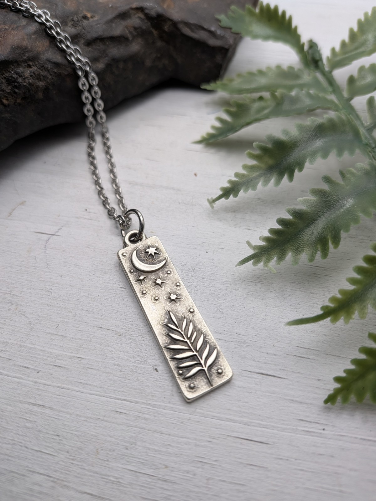 Fern And Moon Pendant Necklace, Nature Jewelry, Botanical Gift