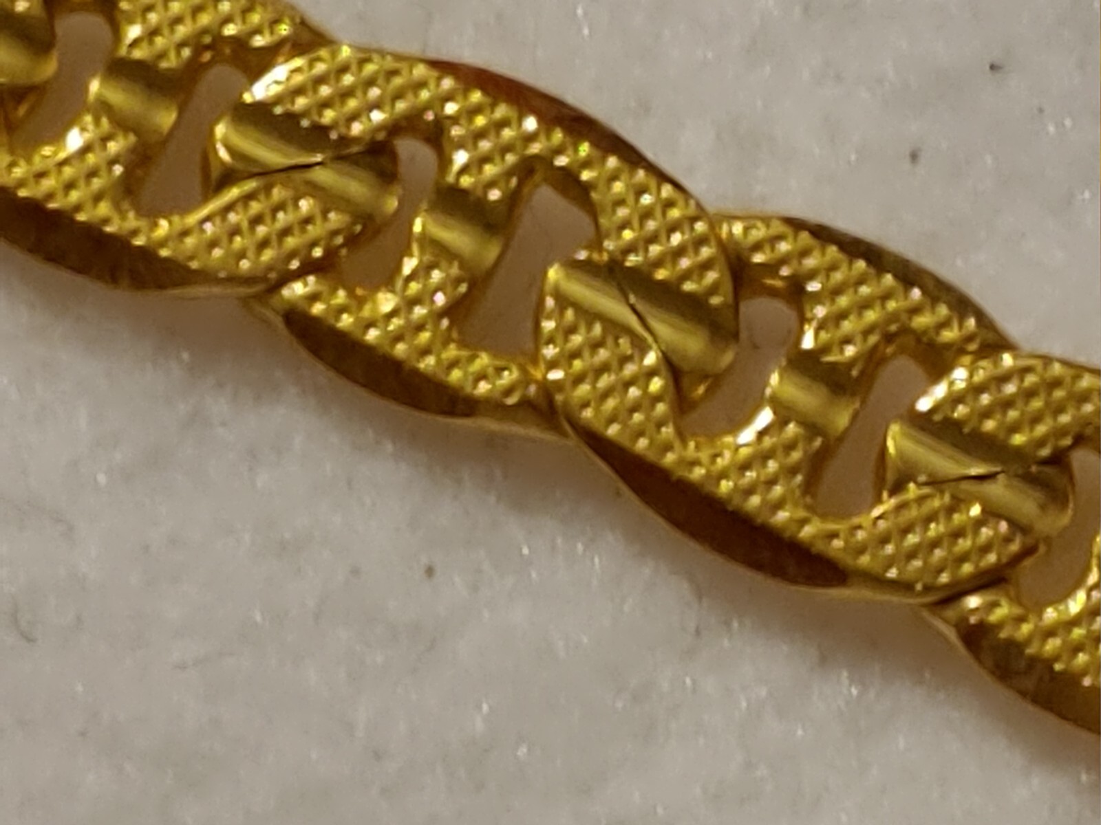 14K Gold Plated Chain Necklace- Flat Link Textured Style -24 in Long -8 mm Wide