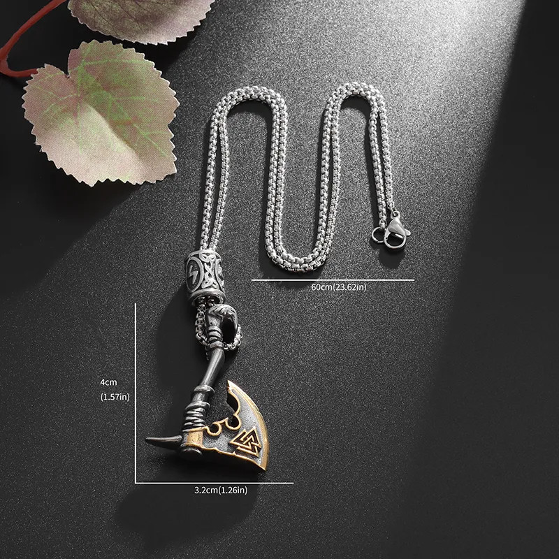 Men’s Fashion Jewelry Silver And Gold Viking Nordic Ax Axe Pendant Necklace 554