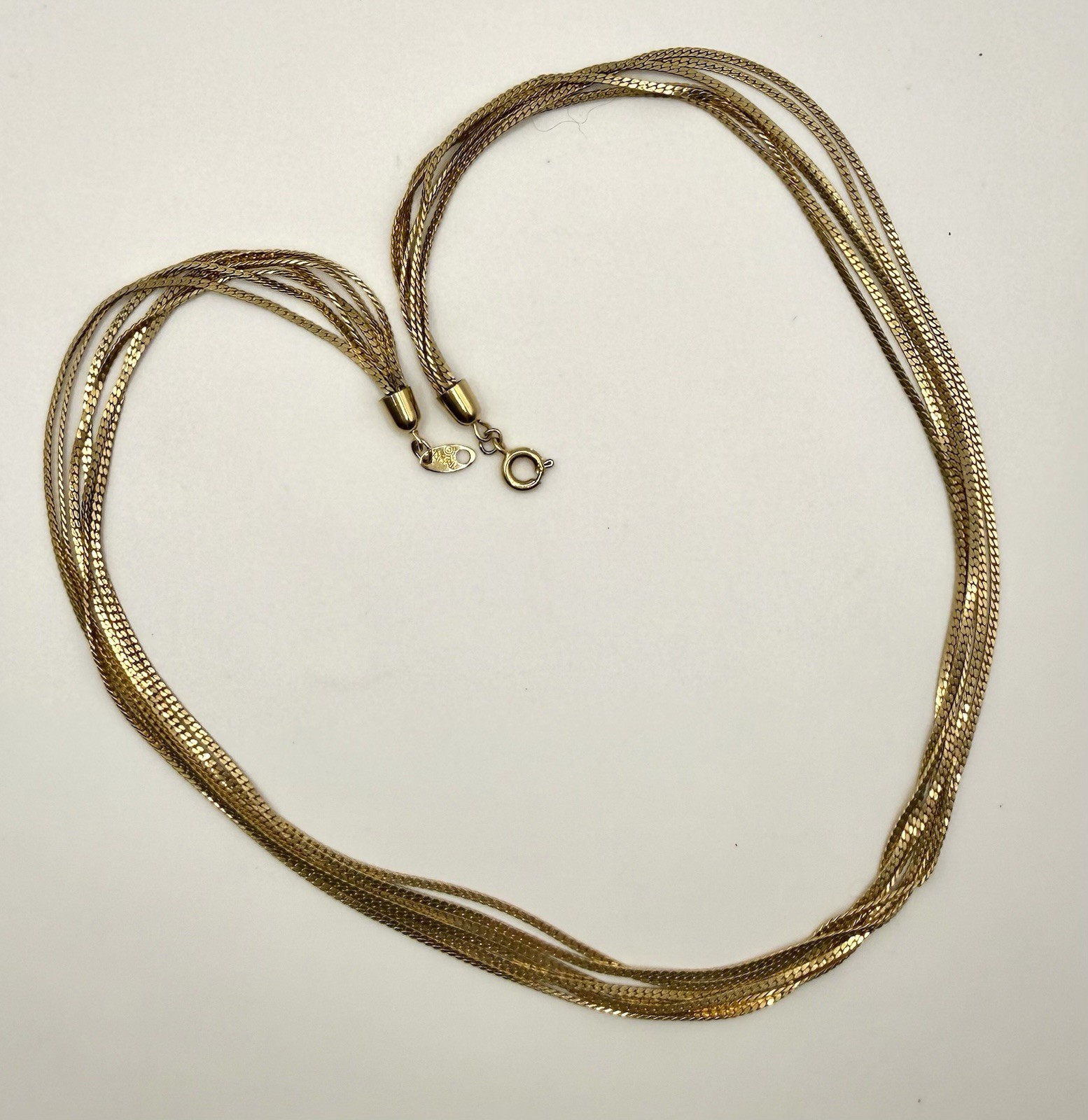 Vintage Trifari Gold Tone Multi Strand Herringbone Necklace Signed Classic 18”