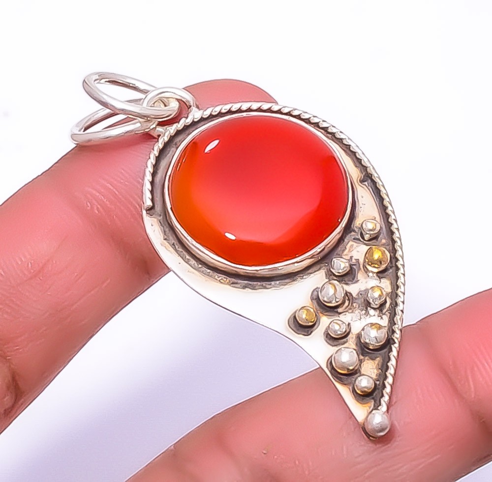 Carnelian – Brazil 925 Silver Plated Bali Pendant 2.03″ P1453-18