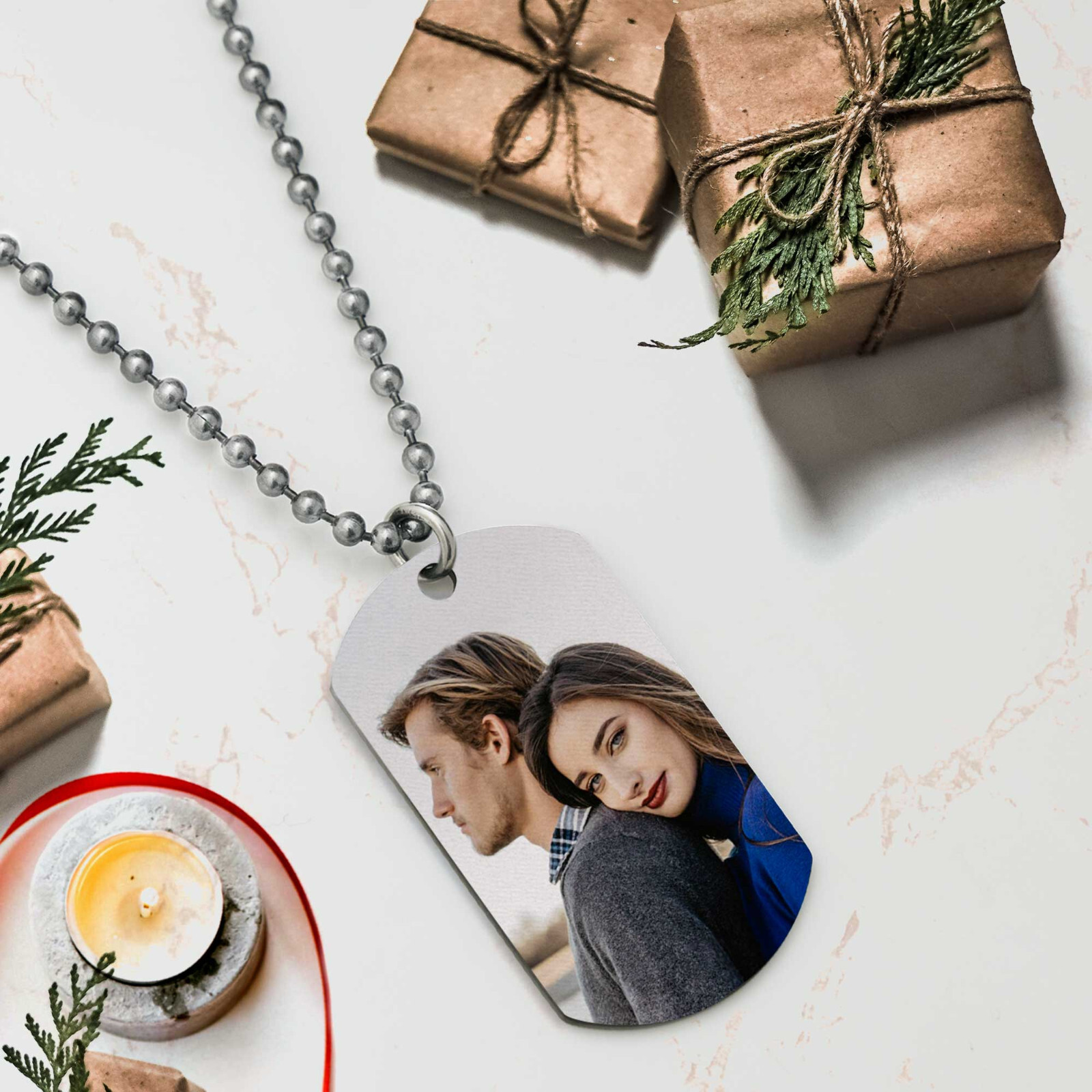 Personalized Full Color Photo Printing & Custom Calendar Date Dog Tag Necklace